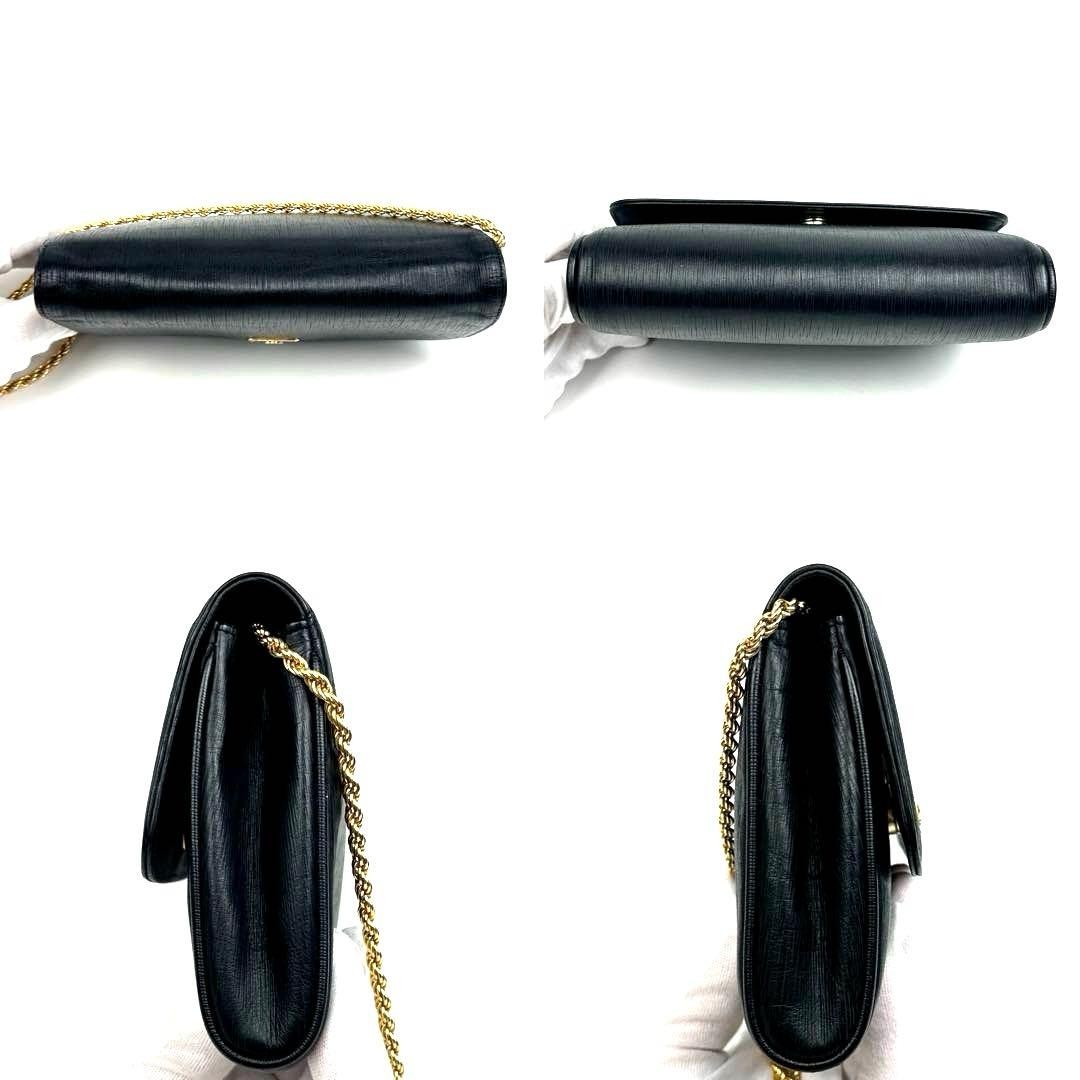 CELINE Triomphe Vintage Leather Chain Shoulder Bag Crystal Rhinestone Black