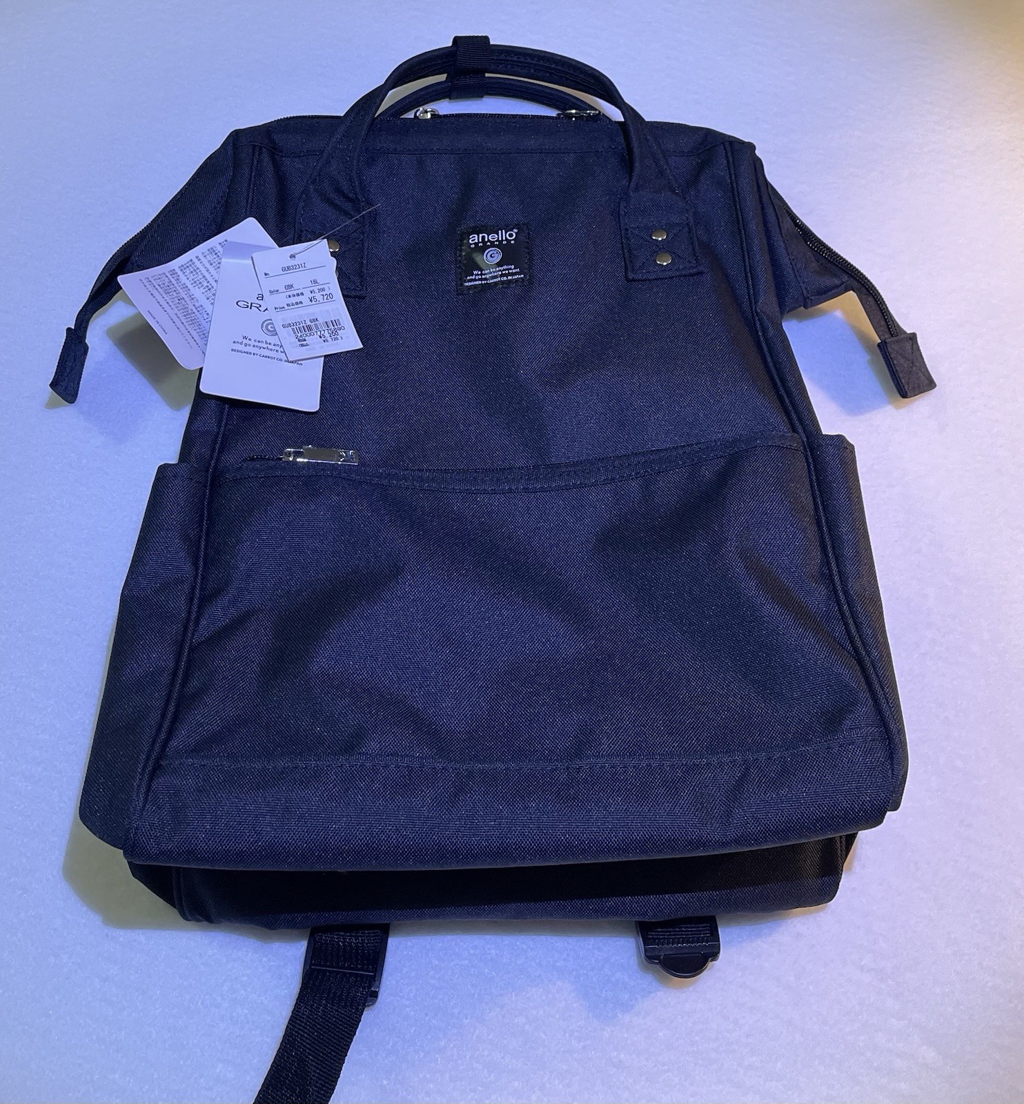 anello GRANDE Black Zip Backpack Top Handle Adjustable Straps Pockets 18L