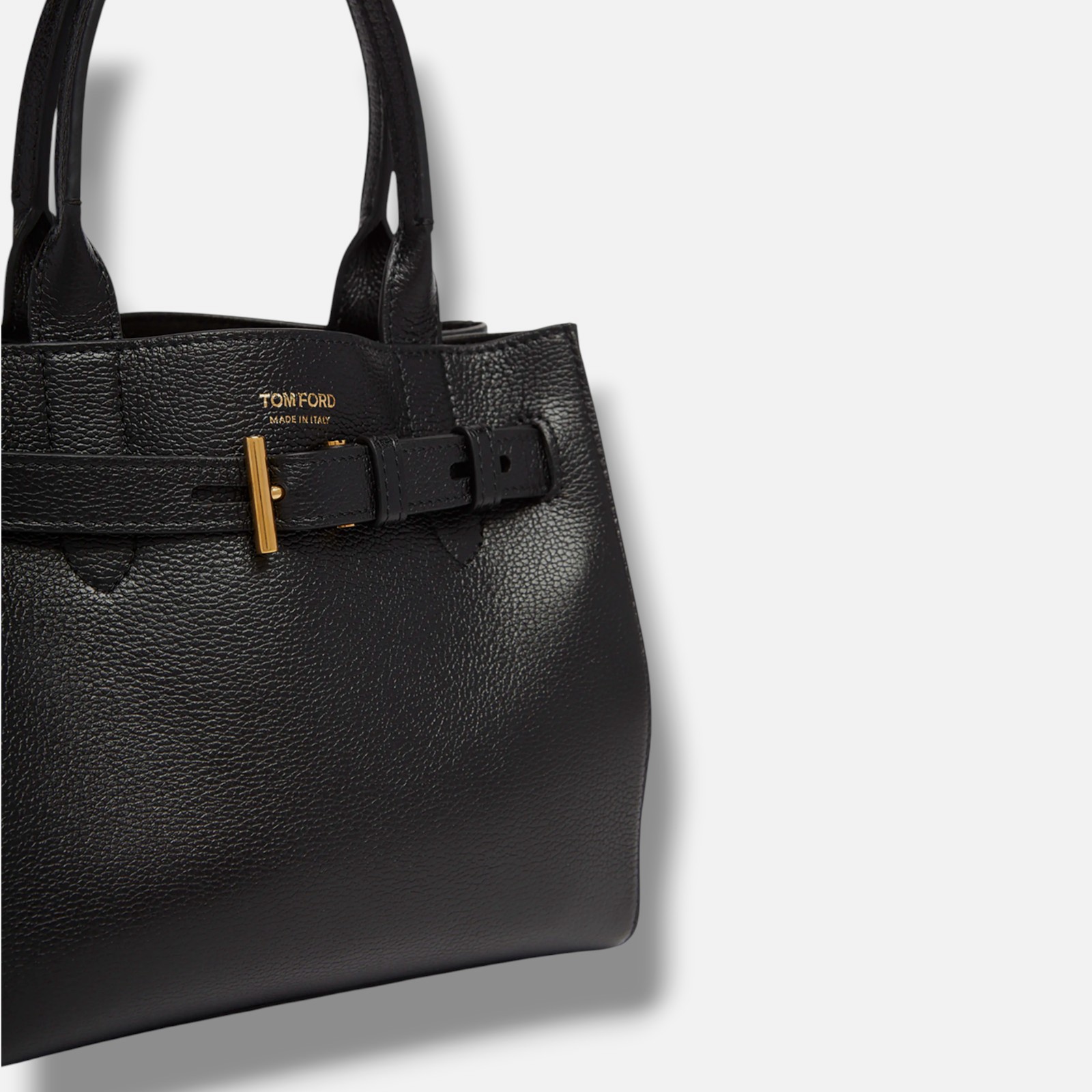 Tom Ford Women Black Audrey Leather T-Buckle Shoulder Tote Hand Purse Bag