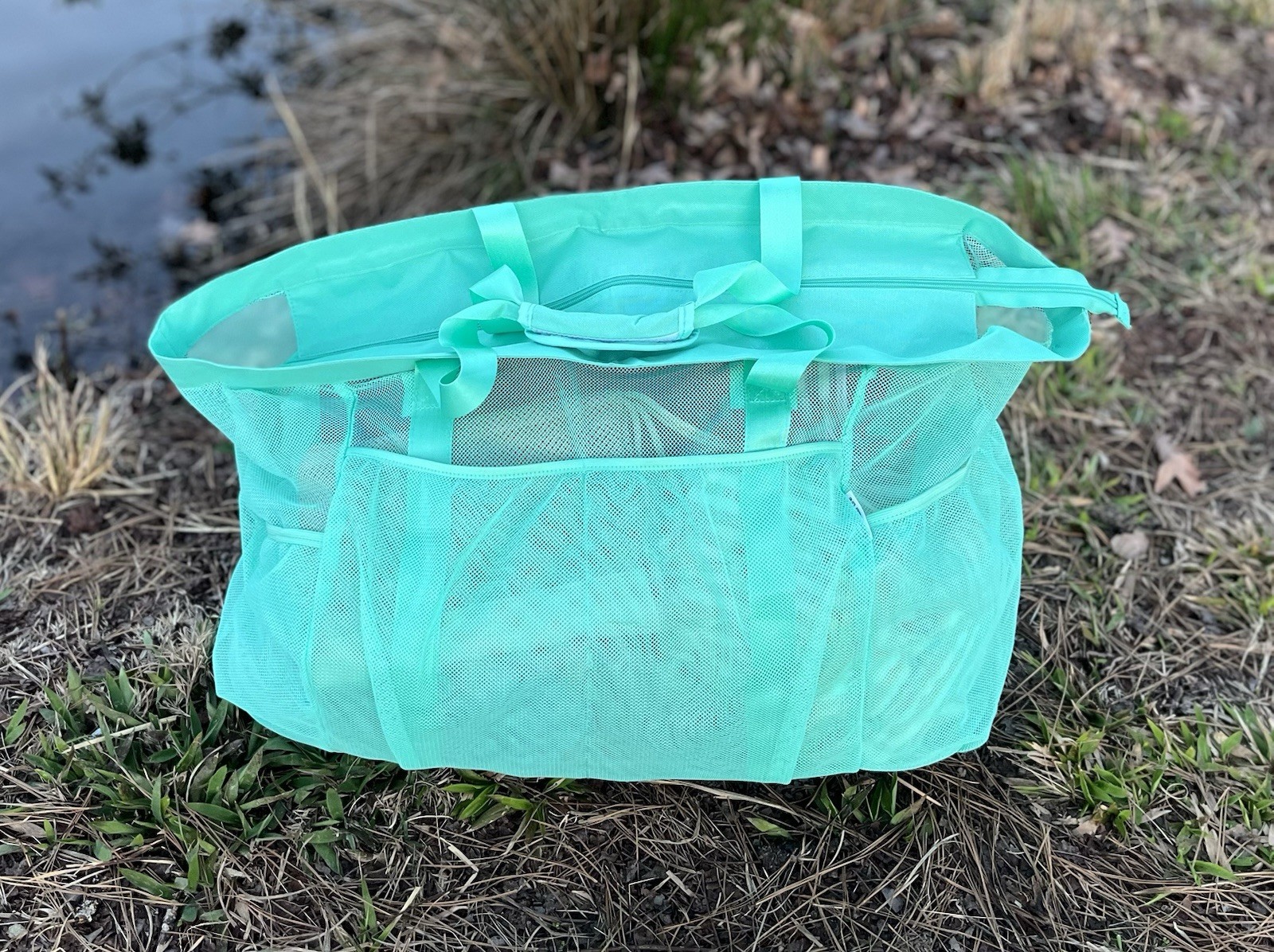 Extra Large Zipper Tote Pockets Pool Beach Swim Gym Mesh Bag