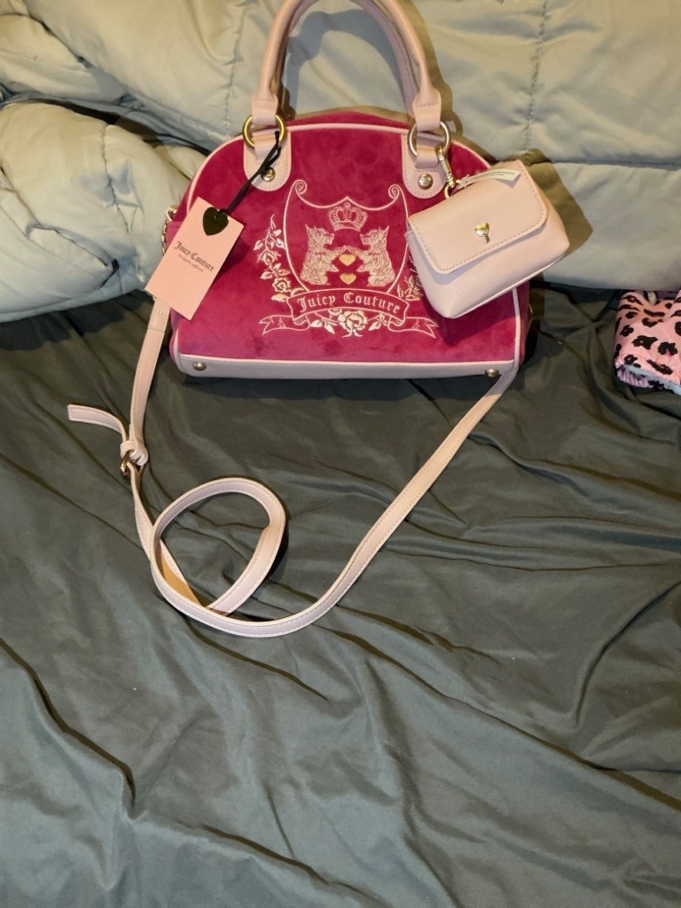 Juicy Couture New Love Chapter Satchel Raspberry Tart Velour Pink Gold Y2K Bag