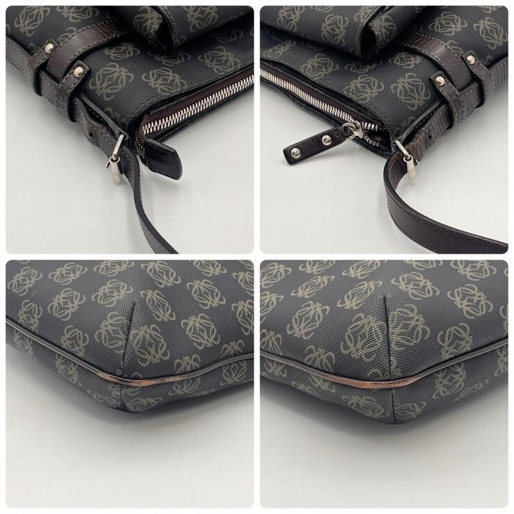 LOEWE Anagram Monogram PVC Leather Shoulder Bag Black Brown Auth