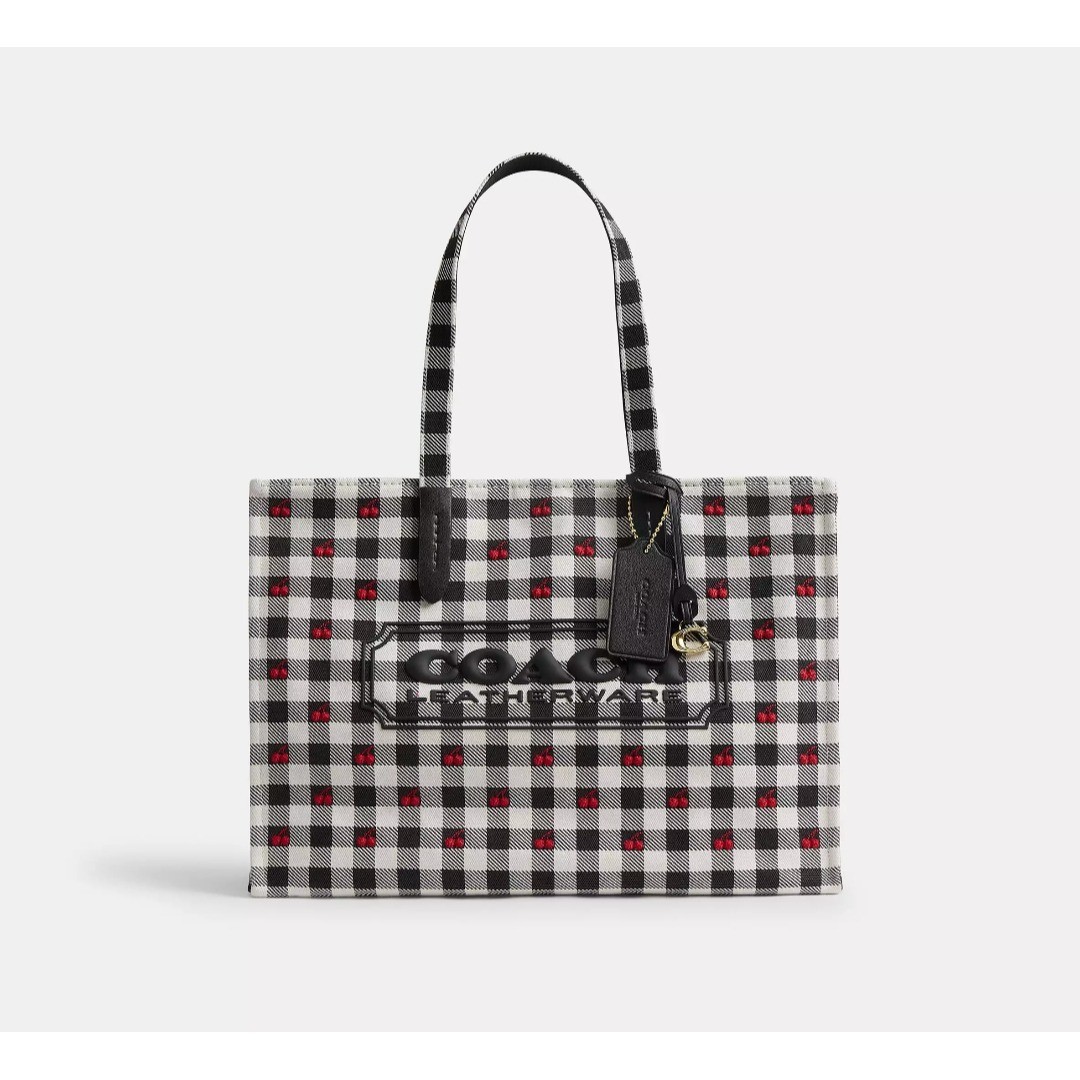 COACH Tote Bag Gingham Print Cherry Black Multi CES71 IMA47 Auth New – Fast Ship