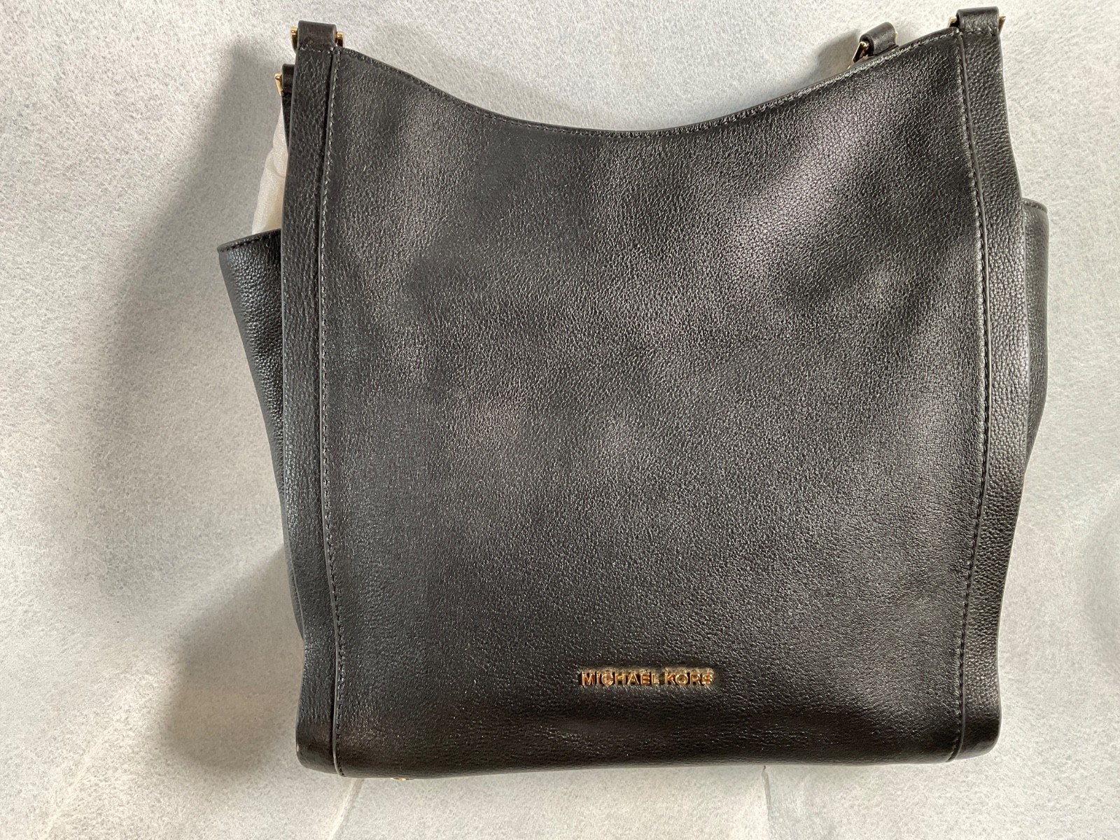 Michael Kors Newbury Medium Chain Shoulder Tote leather gold bag black women 5-E