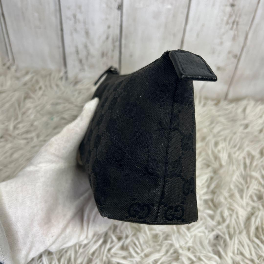 GUCCI GG Canvas Leather Pouch Black Women Auth 4.33 x 8.07 x 2.36inch