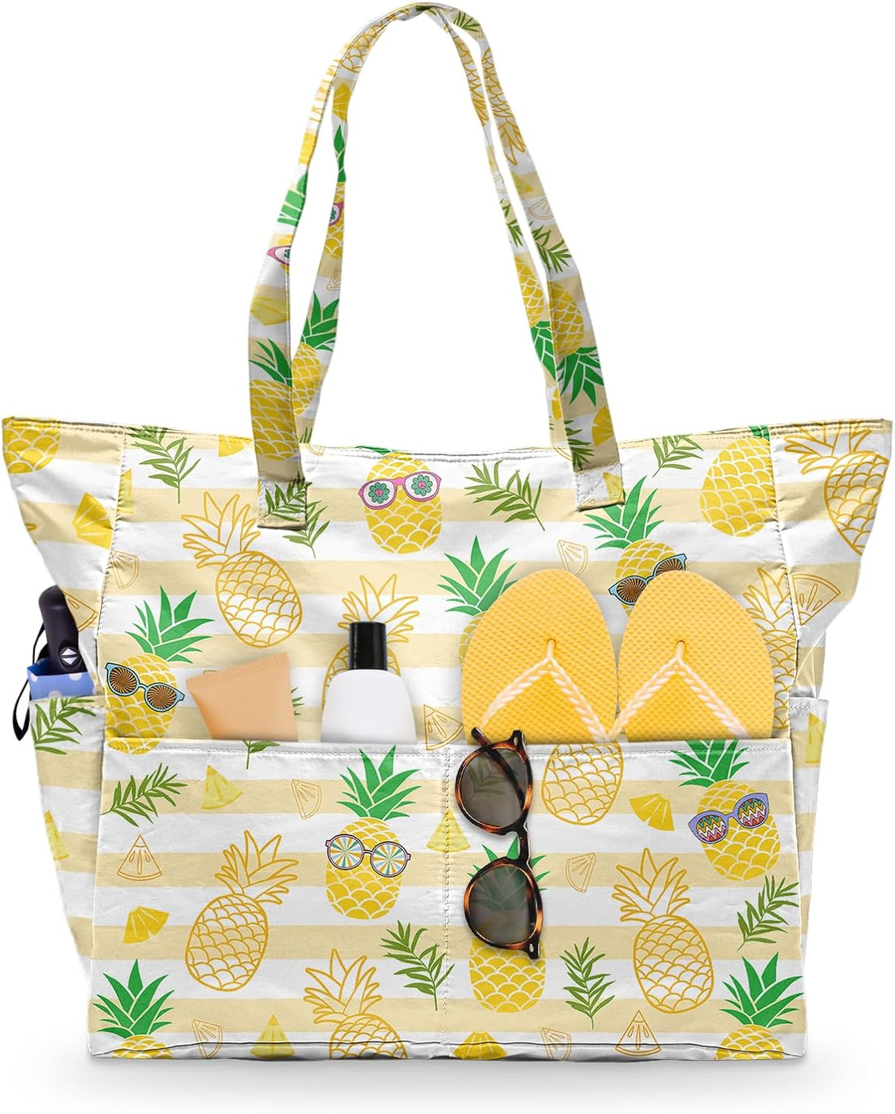 Large Waterproof Beach Bag for Women Sandproof Summer Tote with Zipper Foldable