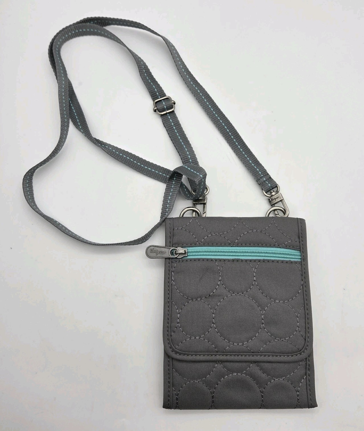 Thirty-one (31) Vary You Mini Crossbody Purse Wallet Quilted Gray & Teal