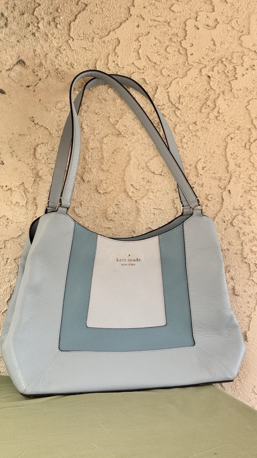 Kate Spade Lena Blue Colorblock Pebbled Leather Shoulder Bag Chic Preppy Stunner