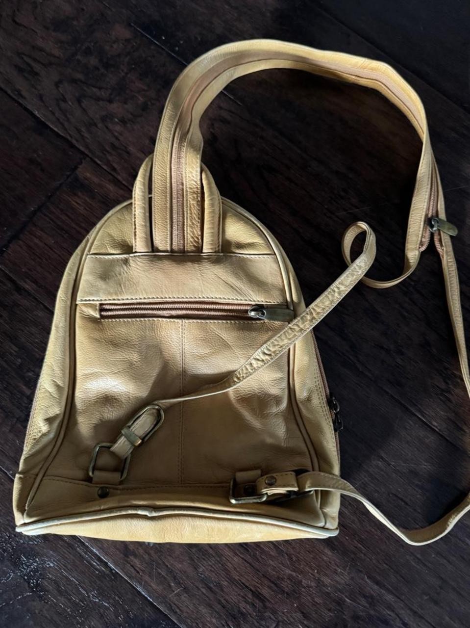 Vintage Camel Genuine Leather Backpack Crossbody Purse Tan Mustard Boho