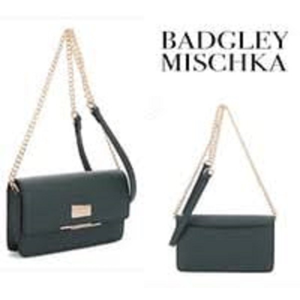 Badgley Mischka Hunter Green Louise Saffiano Clutch Gold Chain Shoulder Bag