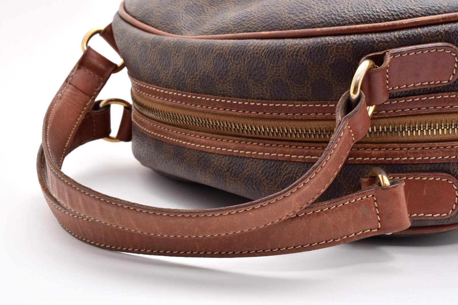 CELINE Macadam Brown PVC Leather Dome Handbag Top Handle Self Standing Authentic