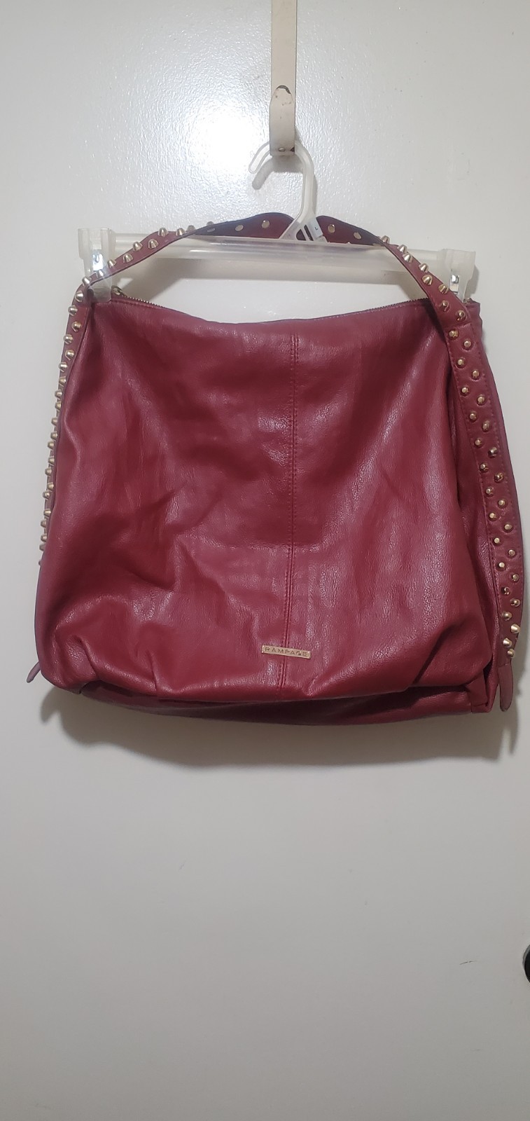 XLarge Red faux Leather Rampage Shoulder Bag Purse With Gold Studs 19X14