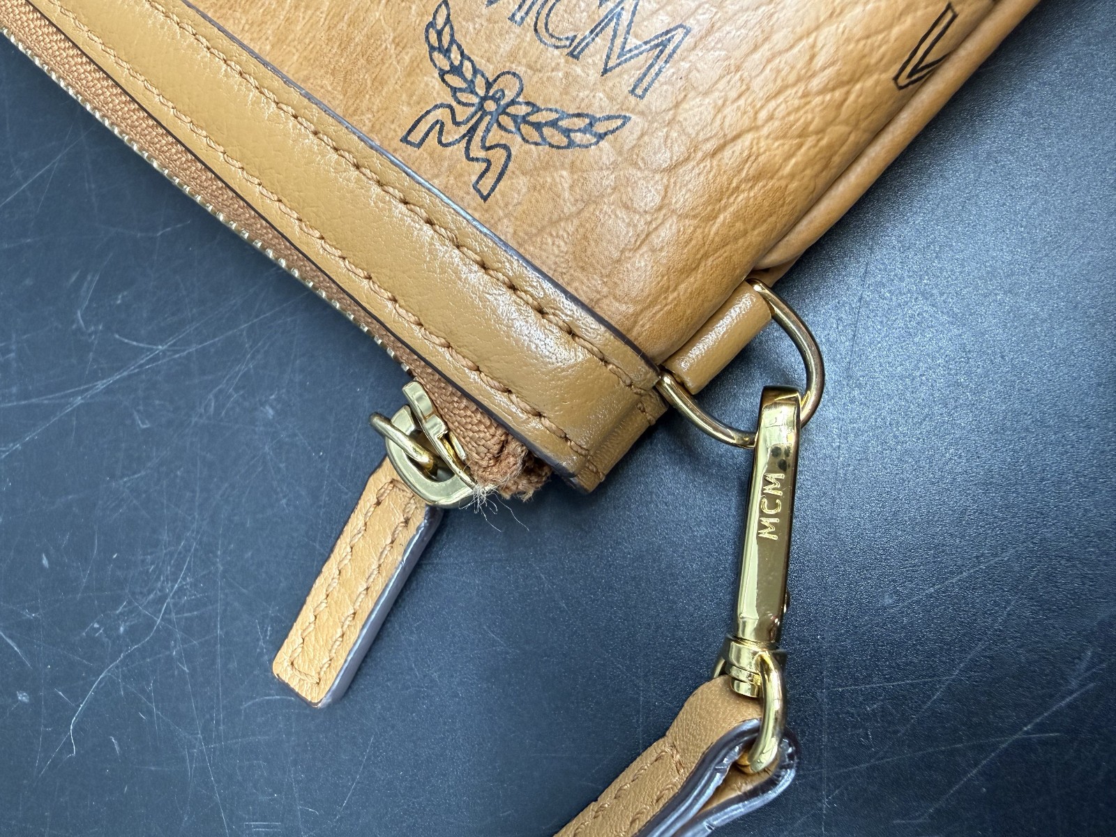 MCM Visetos Cognac Monogram Crossbody Clutch Pouch Bag
