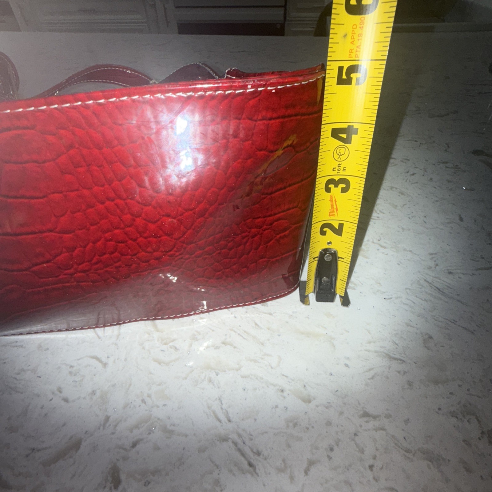 Liz Claiborne Handbag Red Wine Burgundy Faux Patent Leather Alligator Embossed