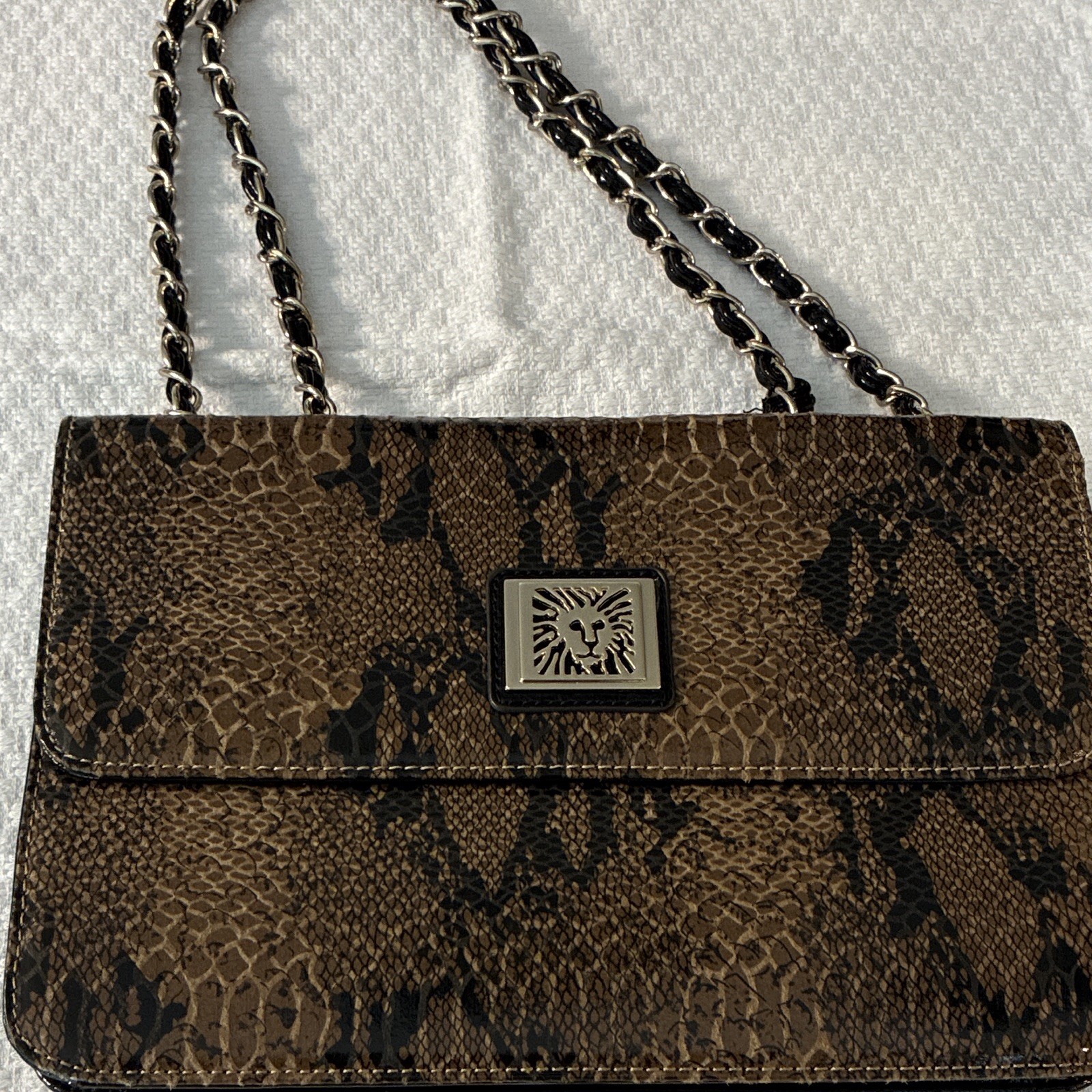 Anne Klein Brown/Black Snake Print Shoulder Bag Chain Strap