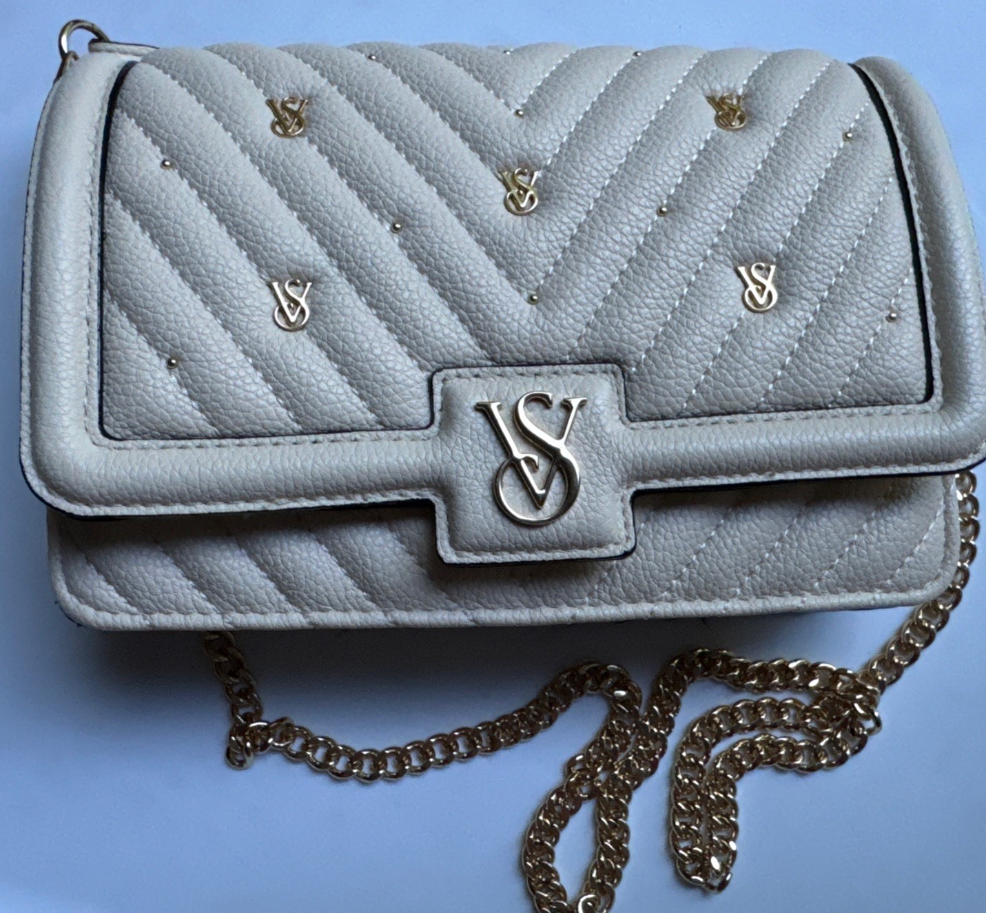 victoria’s secret crossbody bag Quilted Bone And Gold With Chain Strap