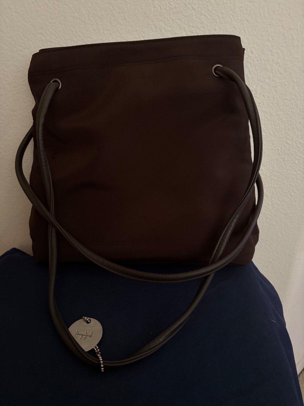 Nine West Purse Tote Dark Brown Quality Nylon and Faux Leather Shoulder Bag