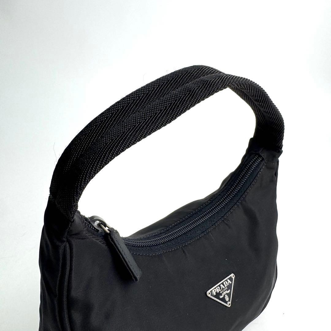 Prada Triangle One Shoulder Bag Nylon Black Used Authentic