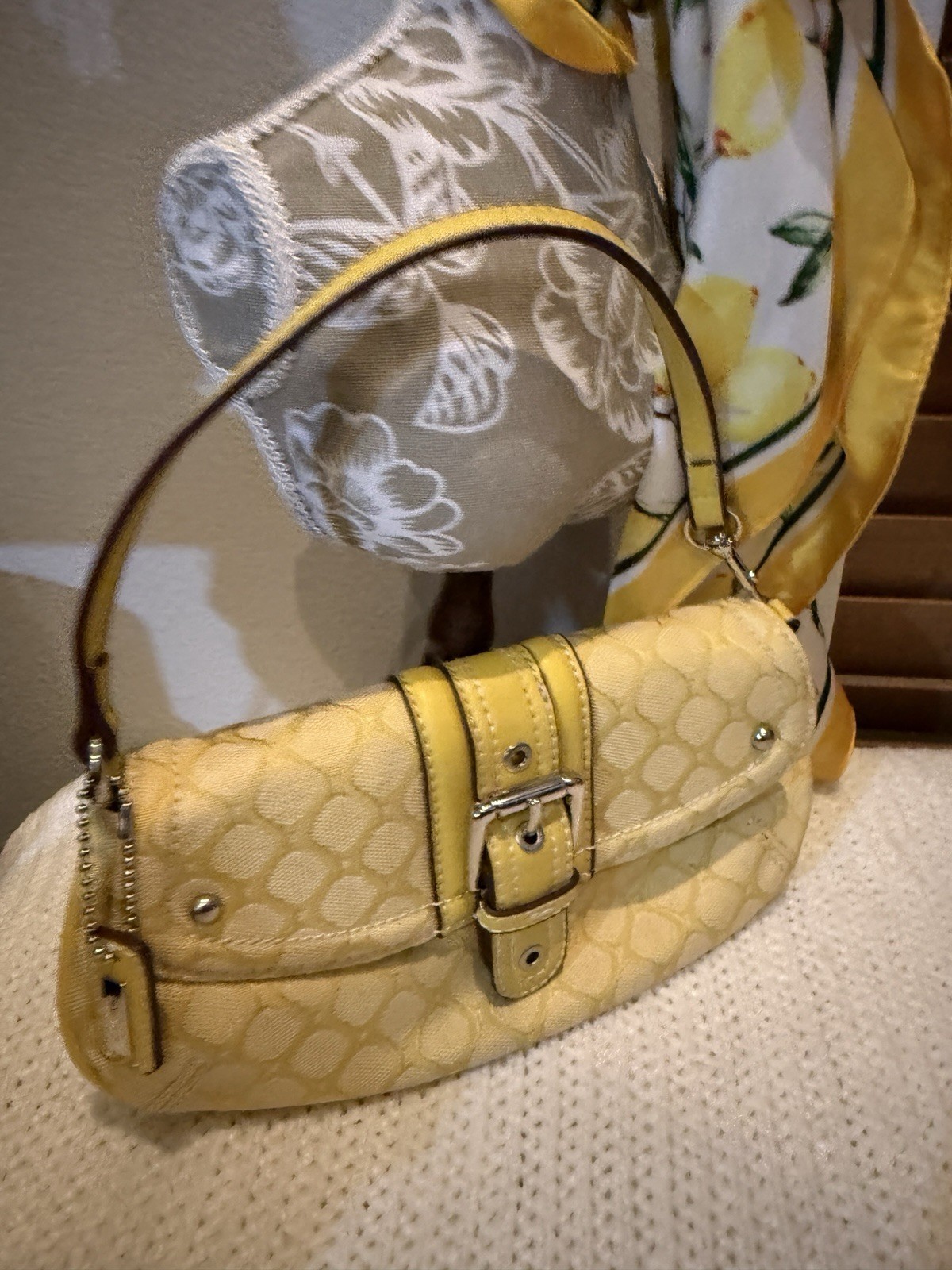 Nine West Yellow Small Shoulder Bag Buckle Magnetic Inner Pockets