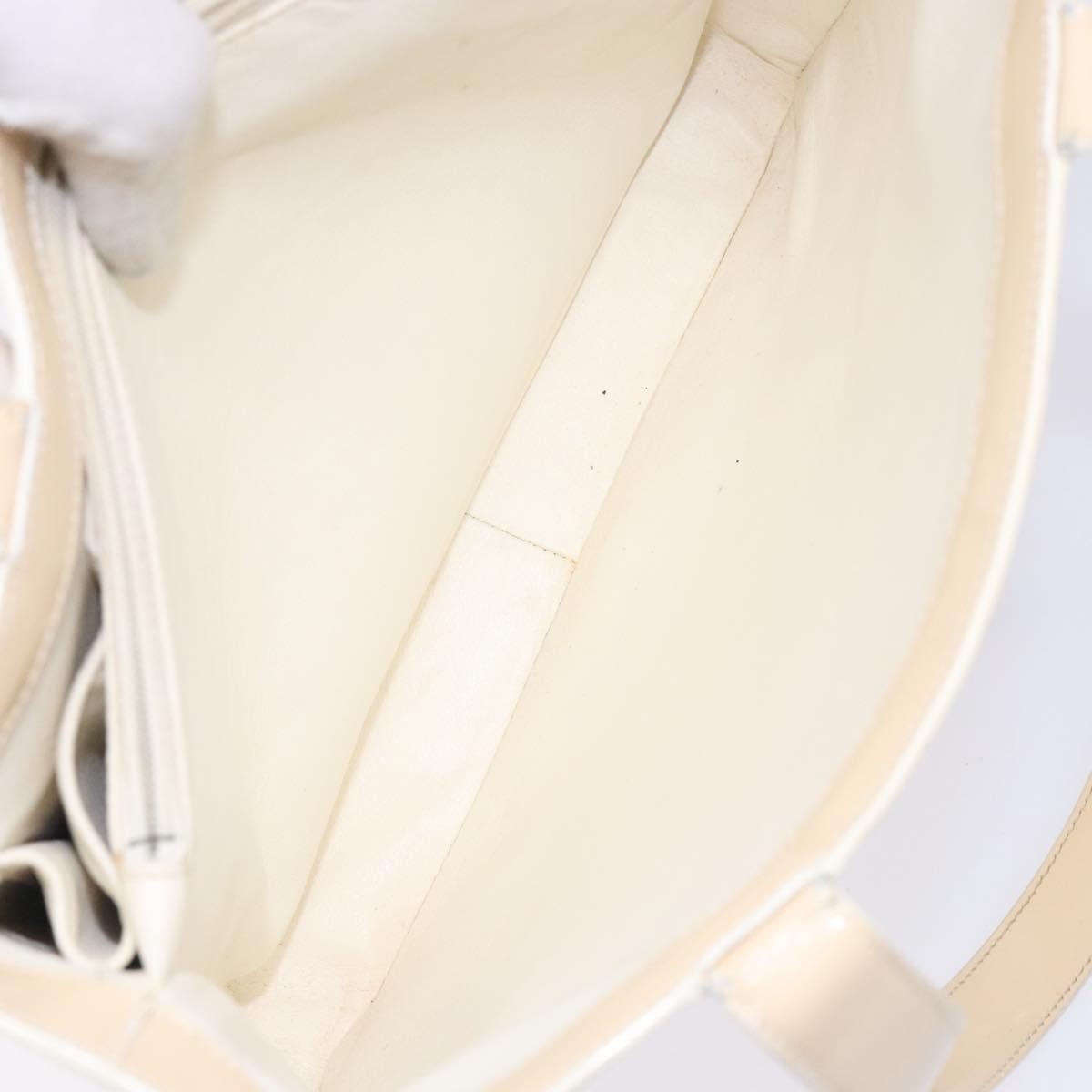 CHANEL Tote Bag Enamel Beige Gold CC Auth bs27673