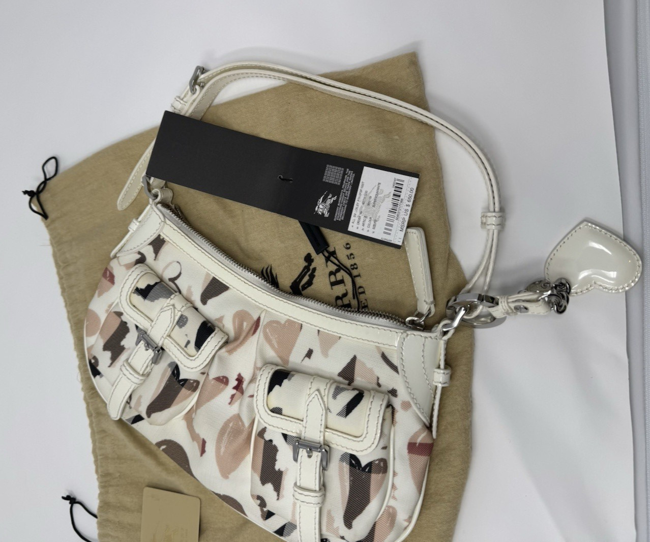 Burberry Loxley Painted Hearts Shoulder Bag with dust bag