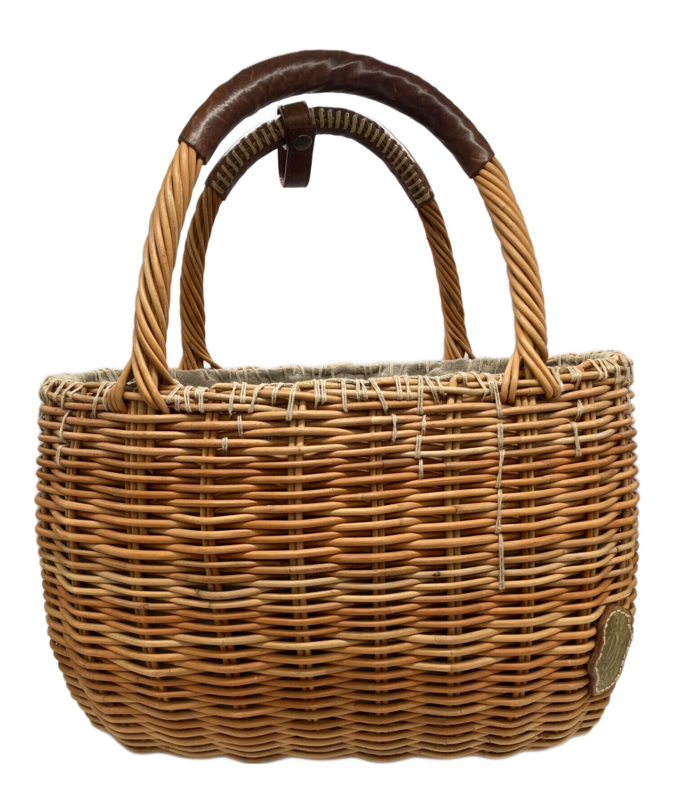 ebagos Bridle Leather Basket Bag Beige #TFB13755