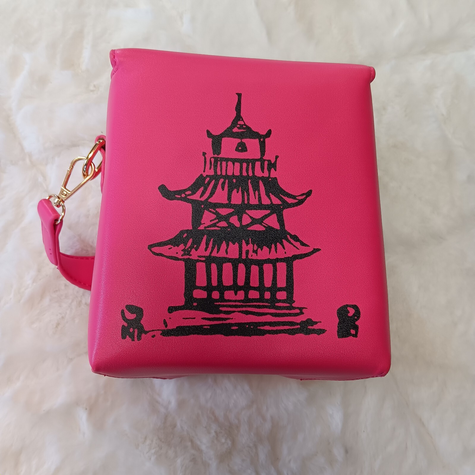Pink Chinese Take Out Novelty Bag Adjustable Shoulder Strap & Clutch Attachment