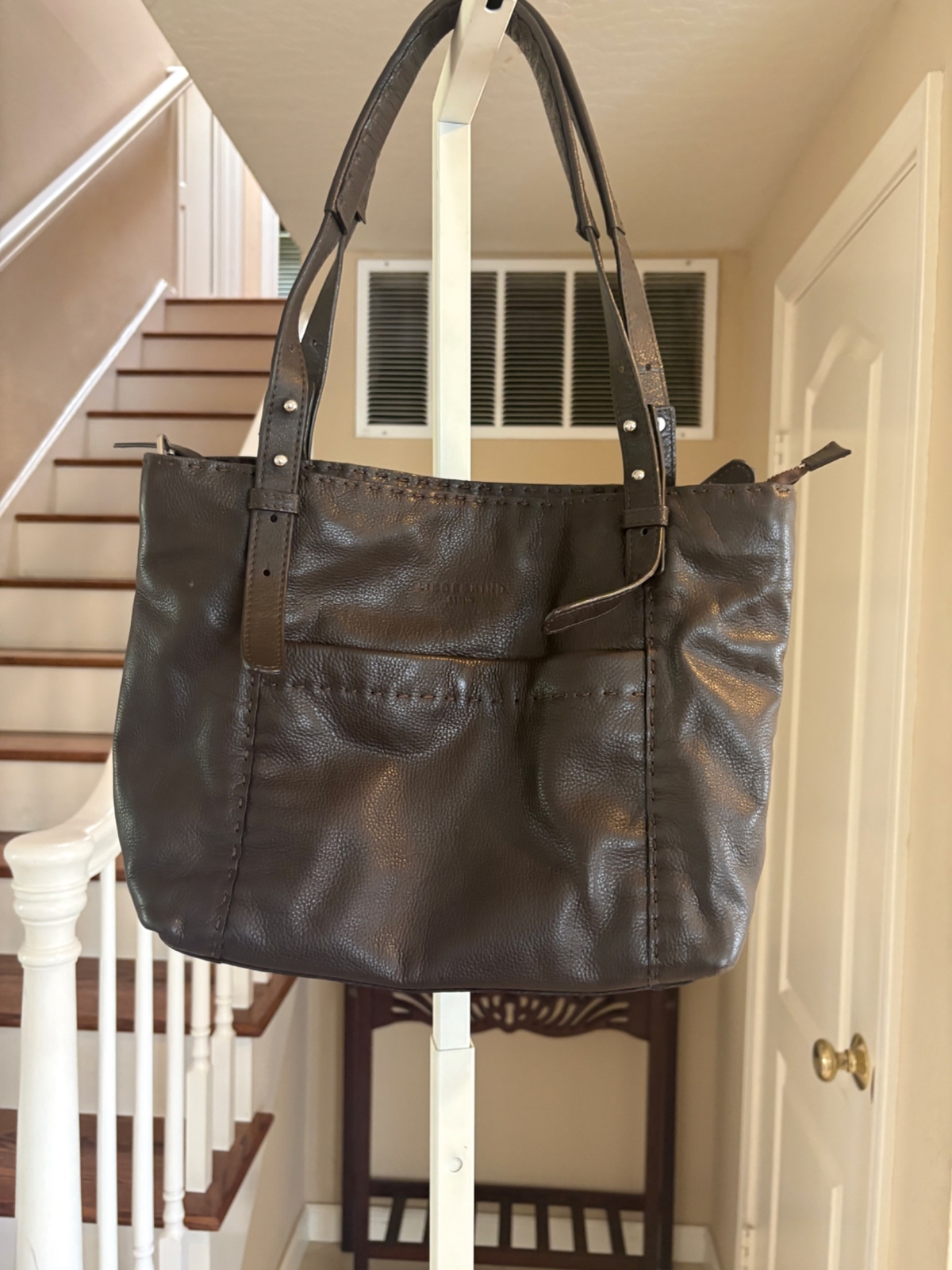 Liebeskind Berlin Dark Brown Pebbled Sot Leather Purse With Extra Shoulder Strap