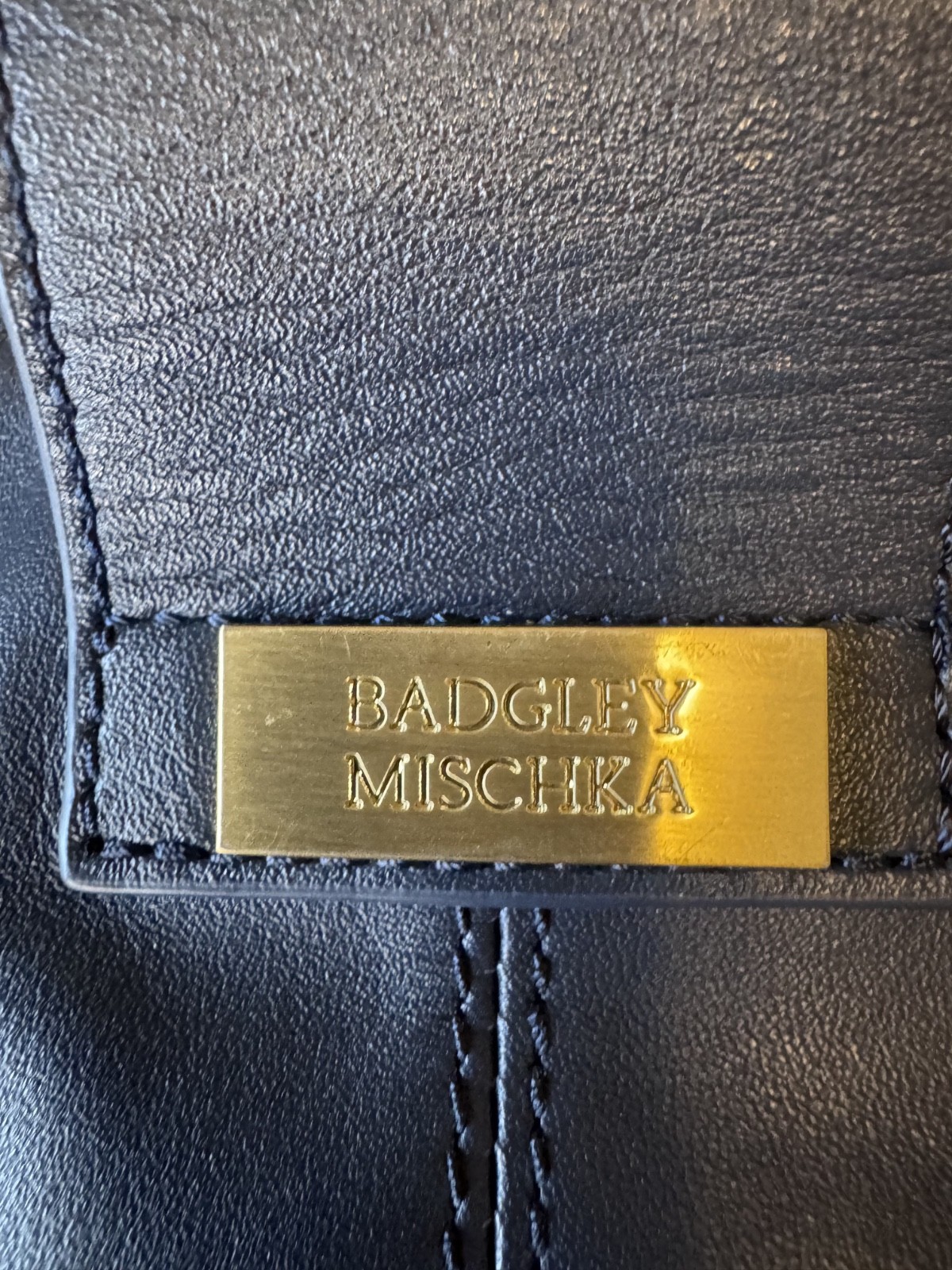 Badgley Mischka Purse Blue Ext White Int Gold-colored metal accents Hobo