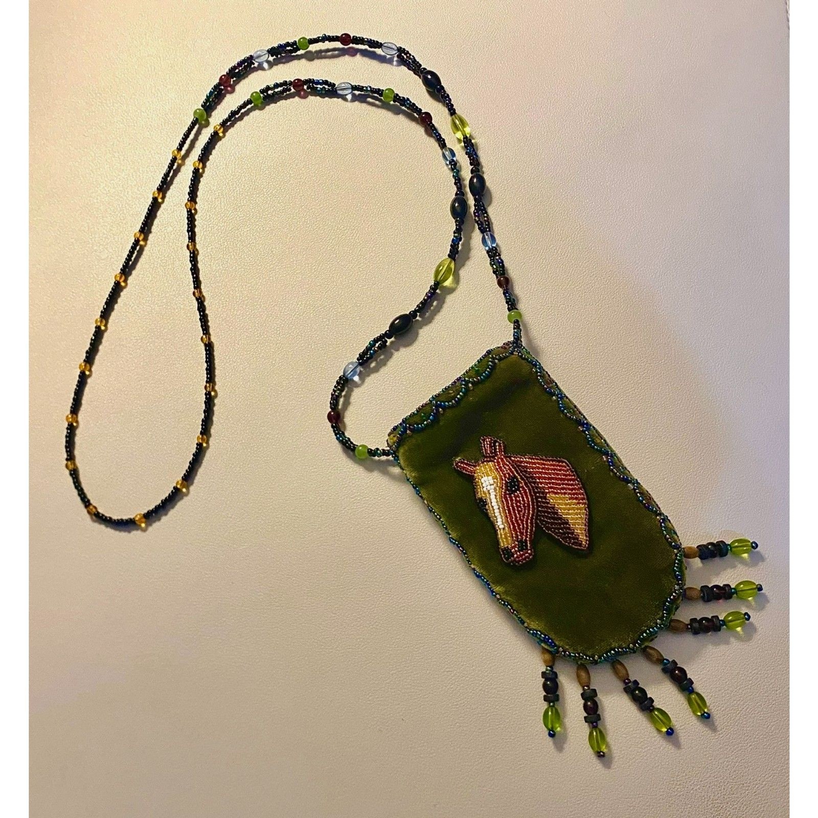 Handmade Beaded Horse Neck Pouch Medicine Bag Boho Southwestern Crossbody