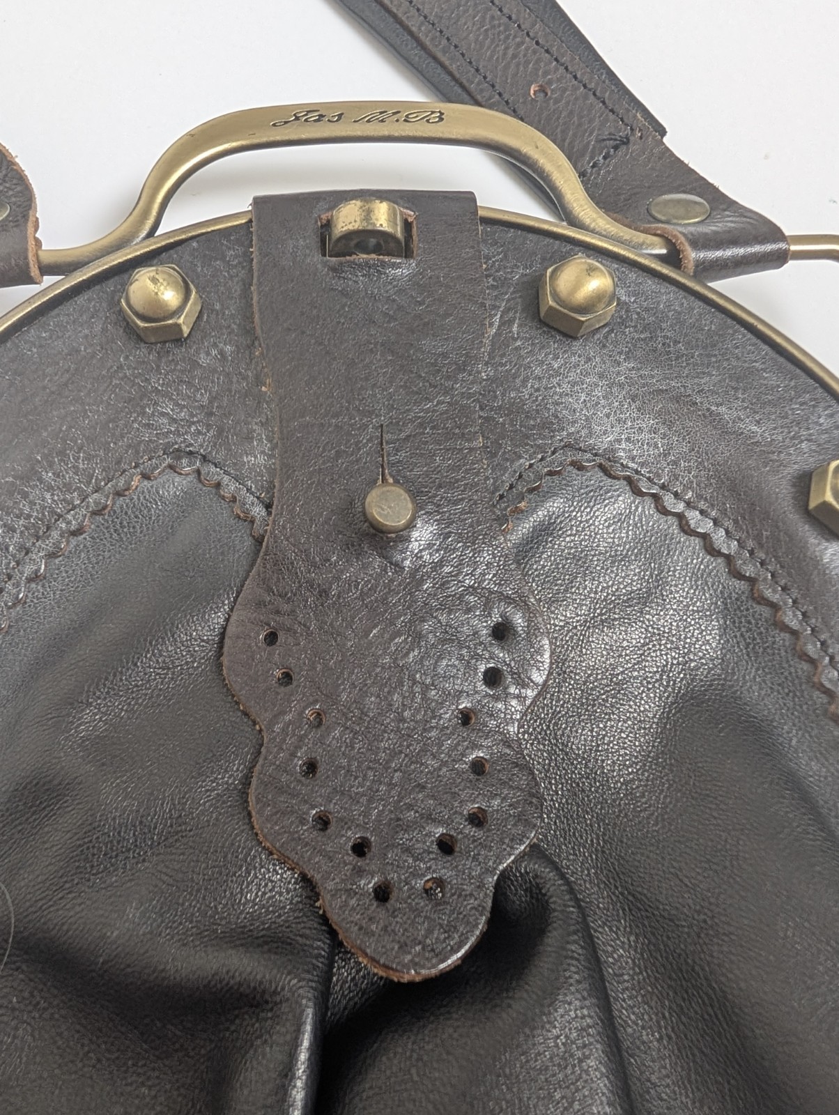 Jas M.B. London Brown Leather Purse Brass Frame Hardware