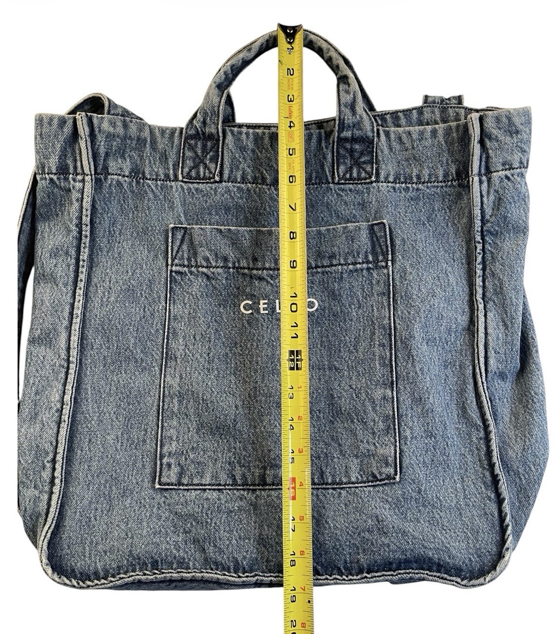 Cello denim blue Jean bag tote purse jeans pockets Medium wash
