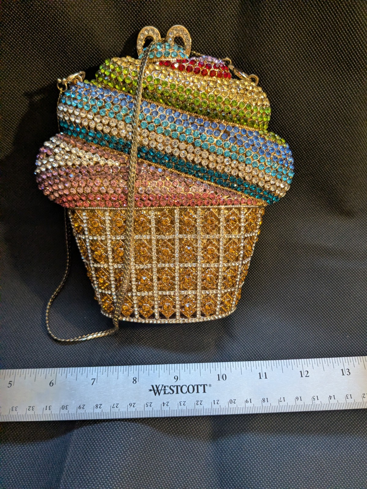 Natasha Couture Crossbody Crystal Cup Cake Green Pink Blue Amber Purse Bag New