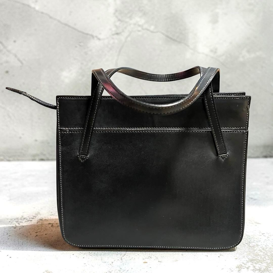 Margaret Howell Old Logo Handbag Black Leather Pre-owned Height Approx 22 cm