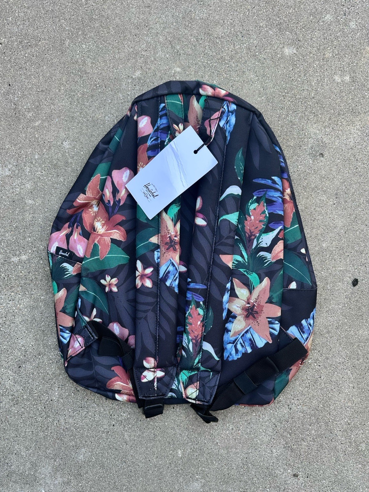 New! Herschel Backpack Classic Summer Floral Black Flowers Pink Green Purple