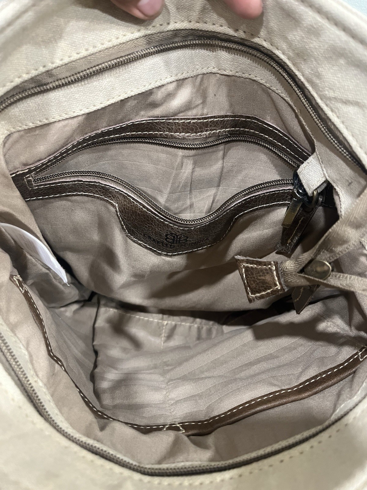 3B Medium Floral Printed Crossbody Bag Beige/Brown Zip 2Adjustable Strap Vintage