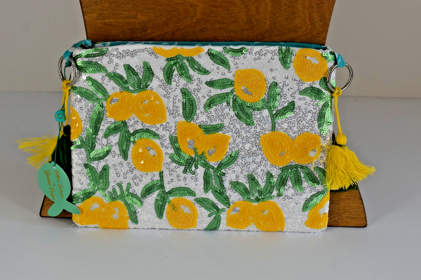 ANTICA SARTORIA 2025 LEMONS AND MORE LEMONS GREEN WHITE SEQUINS PURSE NWT