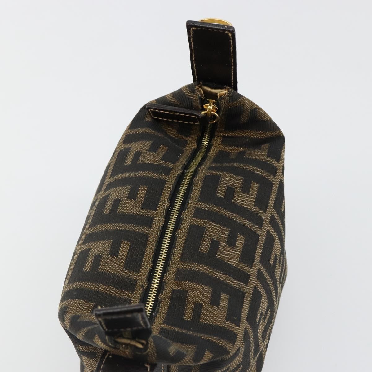 FENDI Zucca Canvas Hand Pouch Black Brown Auth 185167