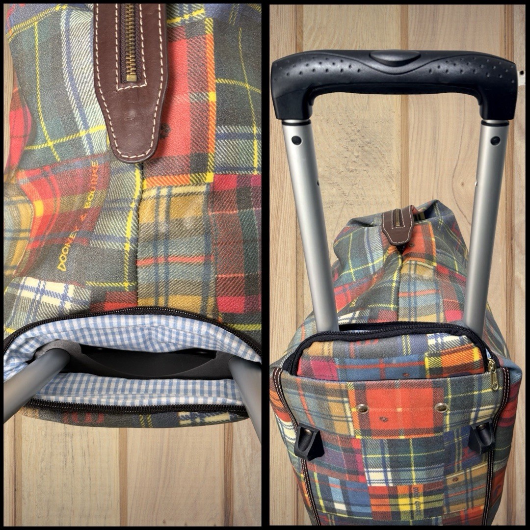 Dooney Bourke Madras Plaid Tartan XL Rolling Travel Duffle Luggage Bag Vintage