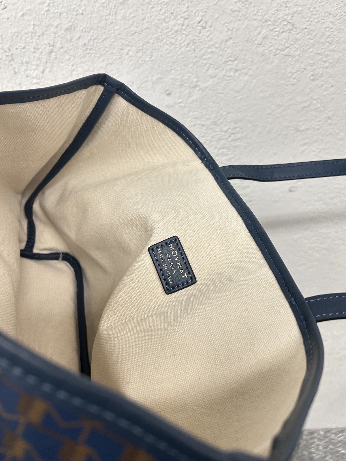 New Moynat Canvas X leather Tote Shoulder bag Navy Monogram Trunk Sz S/M UPT