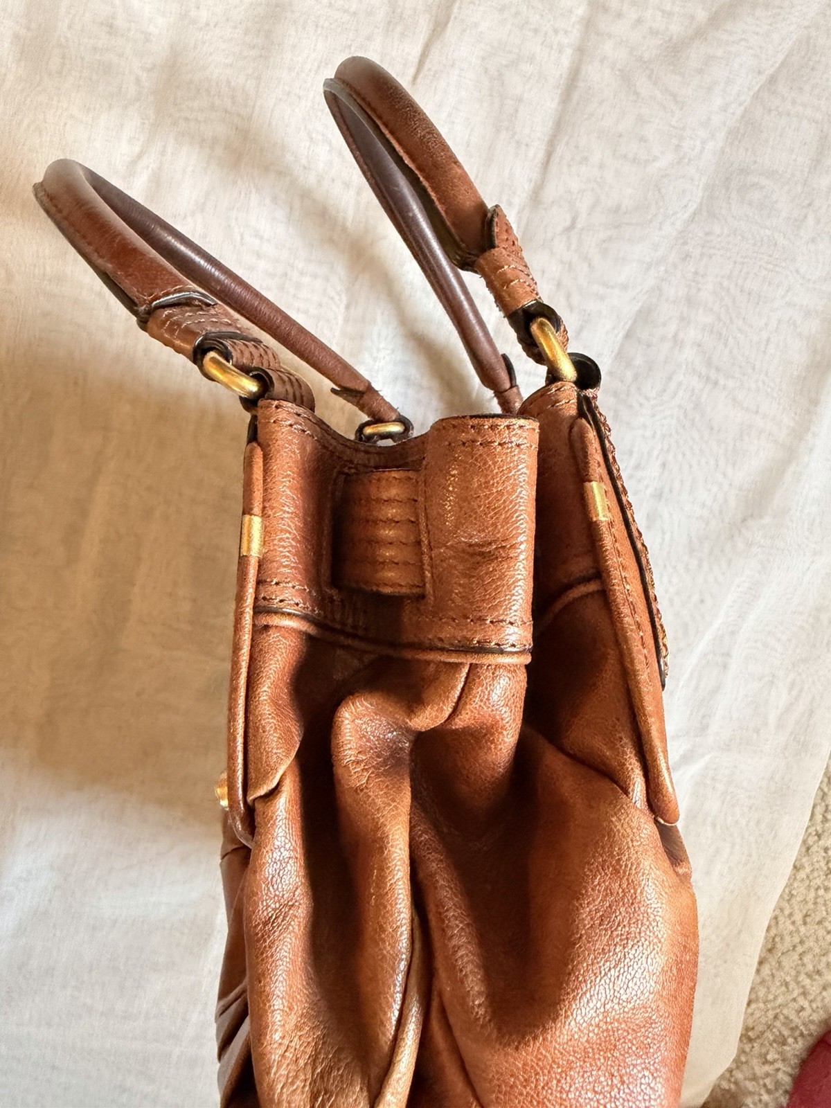Vintage Juicy Couture caramel Brown leather Satchel Gold Hardware