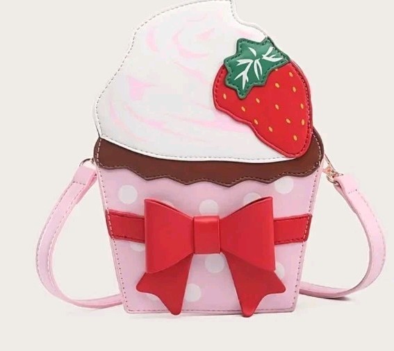 Strawberry Ice Cream Crossbody Purse W/bag Charm Faux Leather Holiday Cosplay