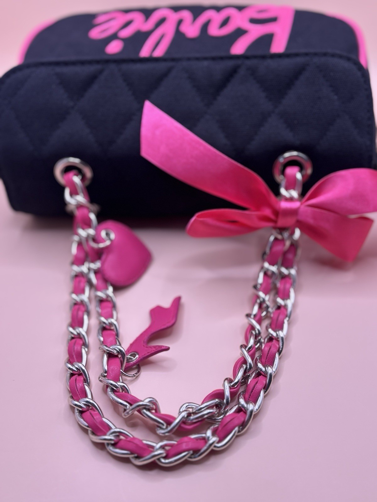 Vintage Y2K Barbie Quilted Glam Shoulder Bag – Excellent with Original Ribbon