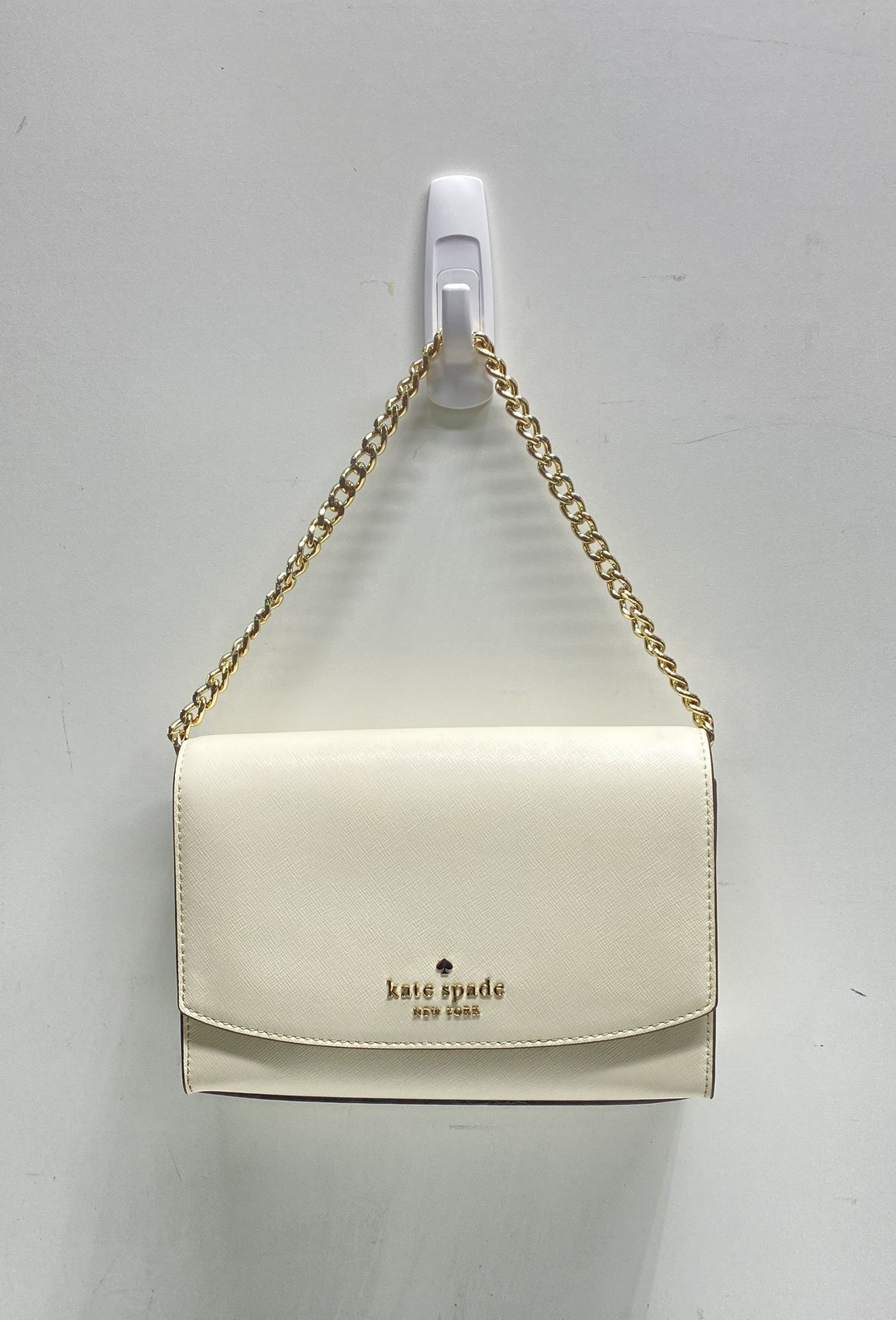 Kate Spade Cream Saffiano Leather Chain Crossbody Bag Gold Tone Hardware