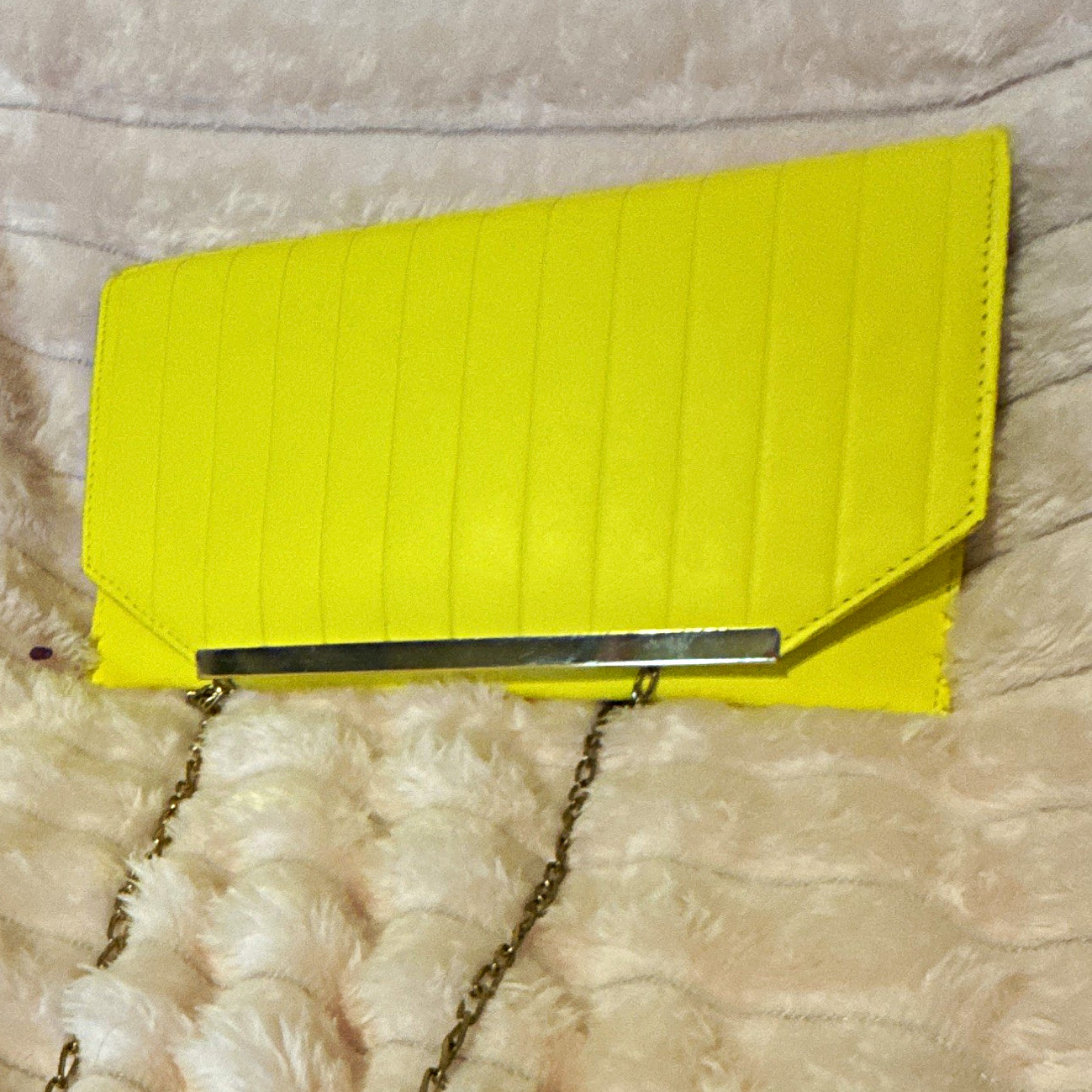 Yellow Small Rectangle Clutch Gold Chain Shoulder Strap Detachable Magnetic