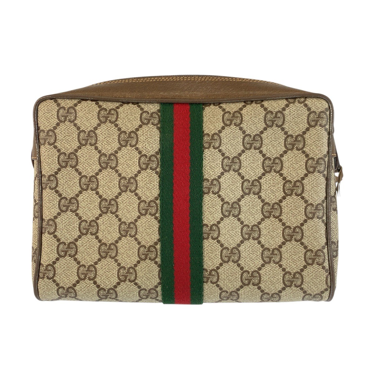 GUCCI Web Stripe 89 01 012 Clutch bag pouch Beige brown GG Supreme Canvas