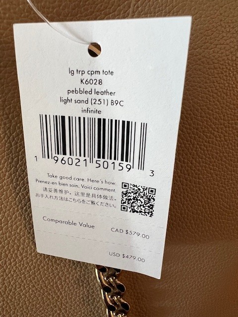 Kate Spade Large Infinite Tote Pebbled Leather Light Sand NWT