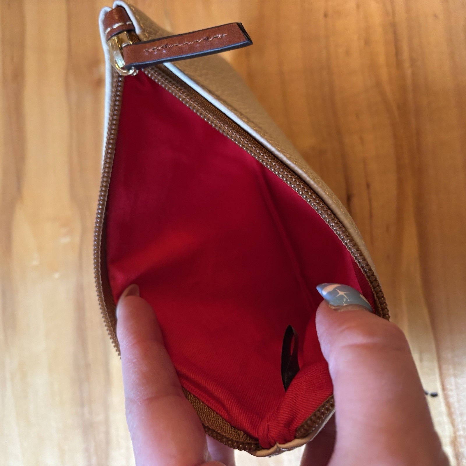 Dooney & Bourke Pebbled Beige Leather Pouch