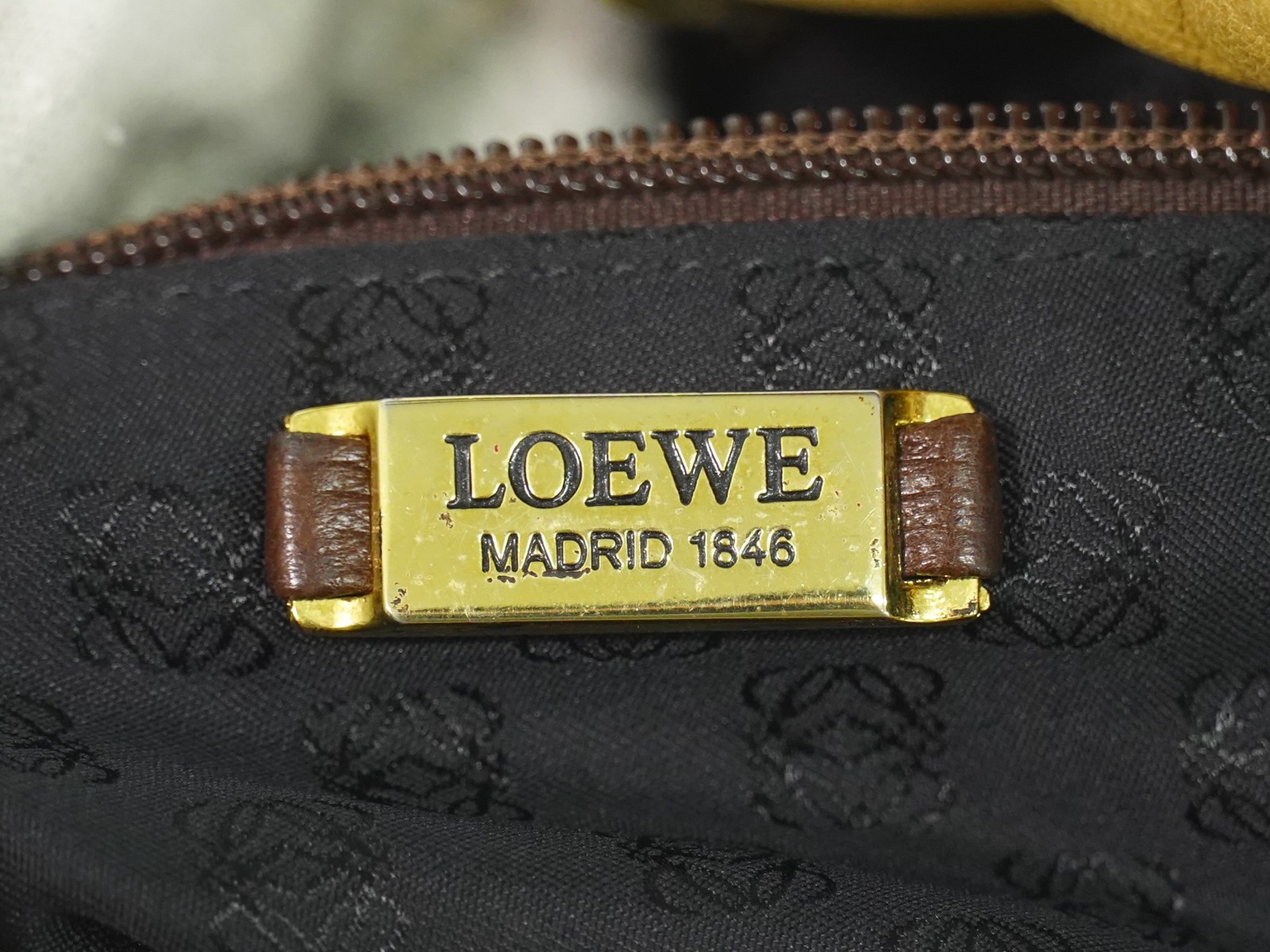 LOEWE Anagram Leather Tote Handbag Beige Gold