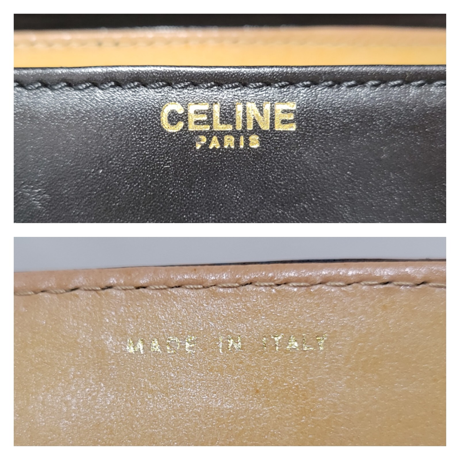 CELINE Shoulder Bag Purse Triomphe Leather Black Vintage